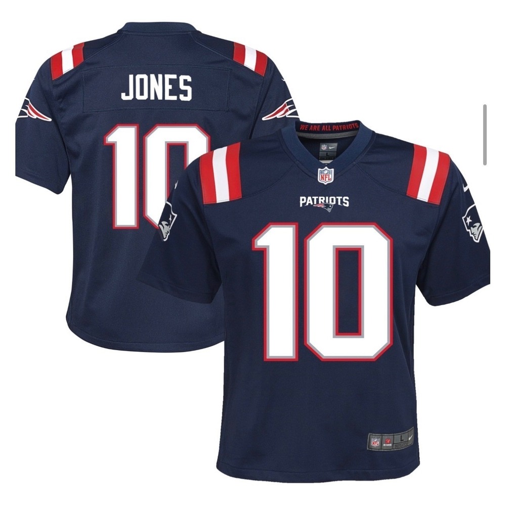 Nike‎ Mac Jones New England Patriots Navy Game Jersey Kids Size Large 14-16 NWT